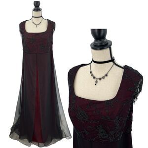 Vintage Maxi Regency Gown 90s Y2K Dress Fairy Empire Waist Beaded Whimsigoth 18W